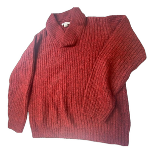 Blue Label Ribbed Knit Sweater Baby Alpaca Wool Shawl Collar Burgundy W L NWOT